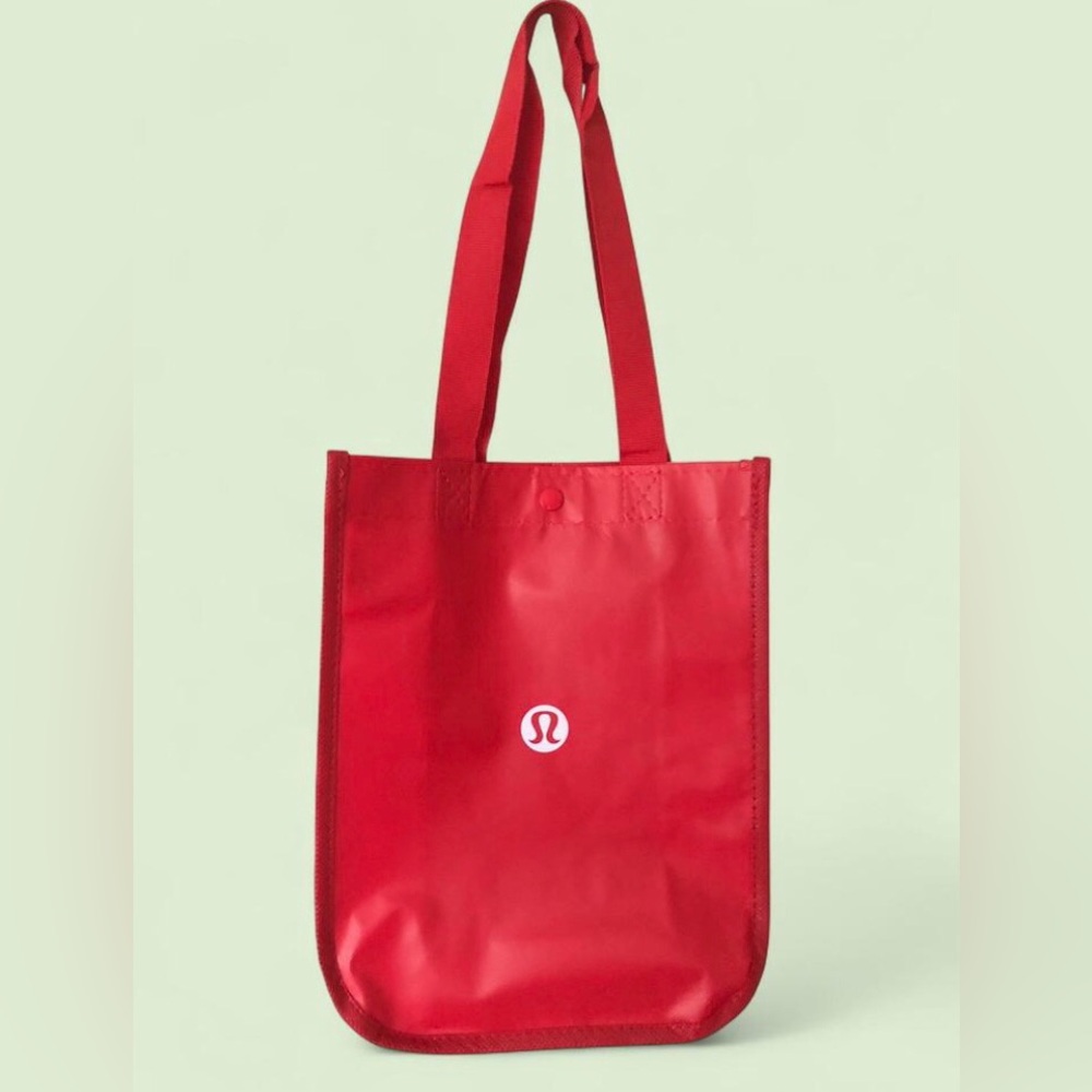 Lululemon Small Reusable Shopping Tote Bag Snap Button Red and White 9" x 11.5”